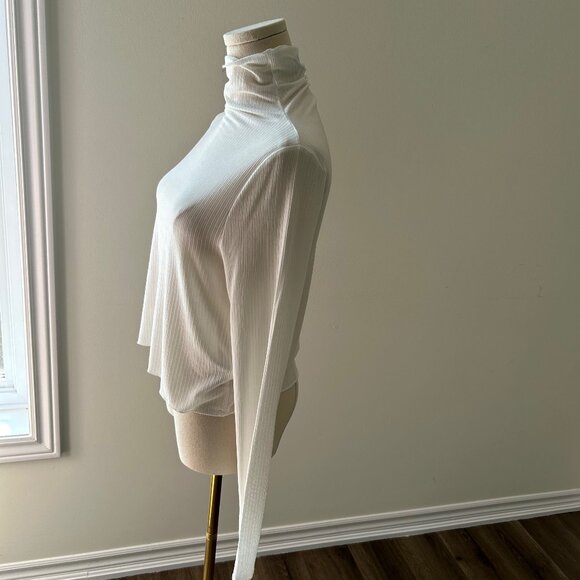 White Mock-Neck Long-Sleeve T-Shirt, Size Large, Slightly Sheer - Picture 8 of 13